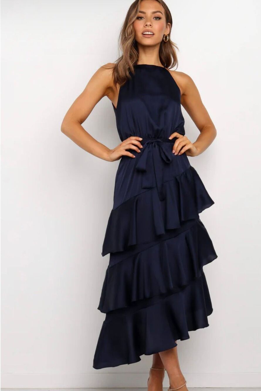 Petal & Pup SEYCHELLE DRESS - NAVY Ruffle Tiered Size 8 Nwot